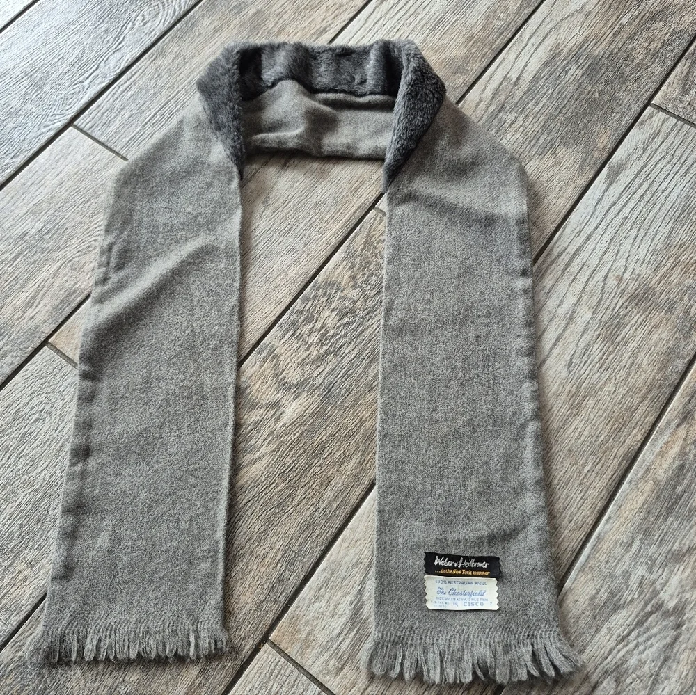Vintage Weber & Heilbroner Grey Wool Scarf Faux Fur Collar The Chesterfield